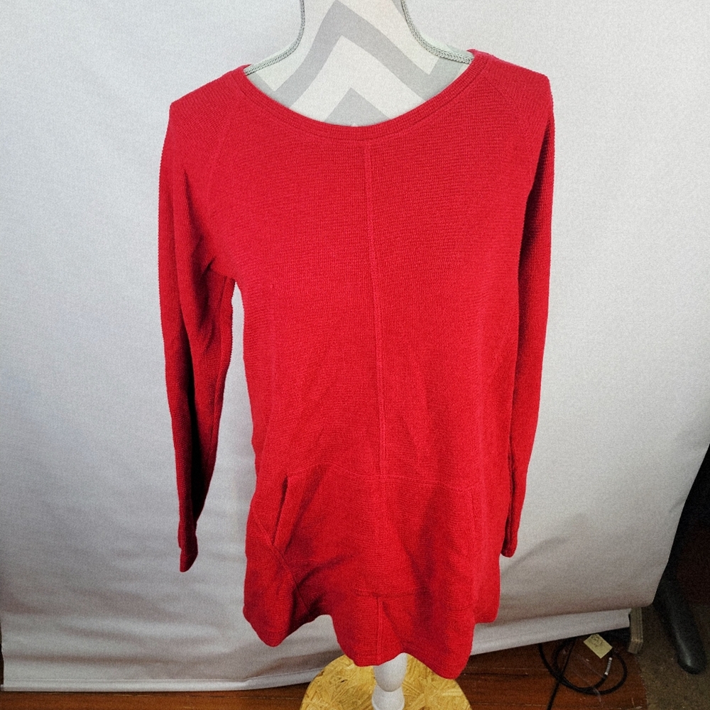 Liz Claiborne Weekend Red Waffle Weave Top Kangaroo Pocket Size Large Small Snag